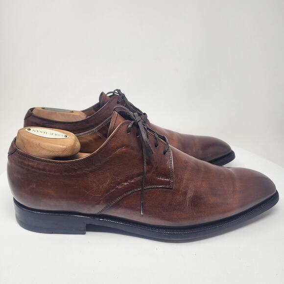 Faconnable Derby Dress Shoes Men 10.5 Brown Leather Plain Toe Fresh Polish 7162 main image 10